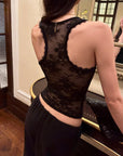 0122stepll Floral Lace Panel Racerback Tank Top