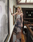0122stepll Abstract Halter Draped Maxi Dress