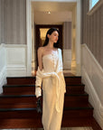 0122stepll Tie-Front Cardigan Button Knit Vest Maxi Skirt Set