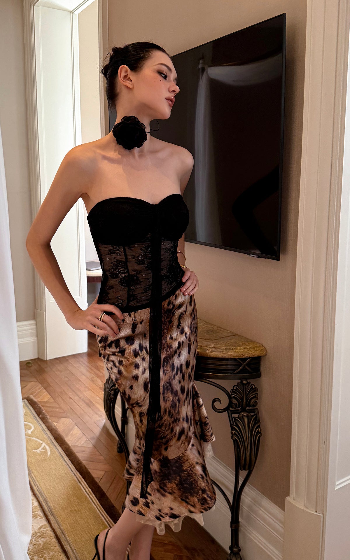 0122stepll Wild Instinct Leopard Ruffle Midi Skirt