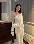 0122stepll Tie-Front Cardigan Button Knit Vest Maxi Skirt Set