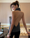 0122stepll Backless Hooded Knit Vest