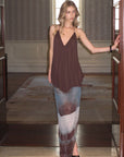 0122stepll Sheer Printed Draped Maxi Skirt