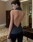 0122stepll Backless Hooded Knit Vest