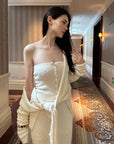 0122stepll Tie-Front Cardigan Button Knit Vest Maxi Skirt Set