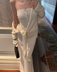 0122stepll Tie-Front Cardigan Button Knit Vest Maxi Skirt Set