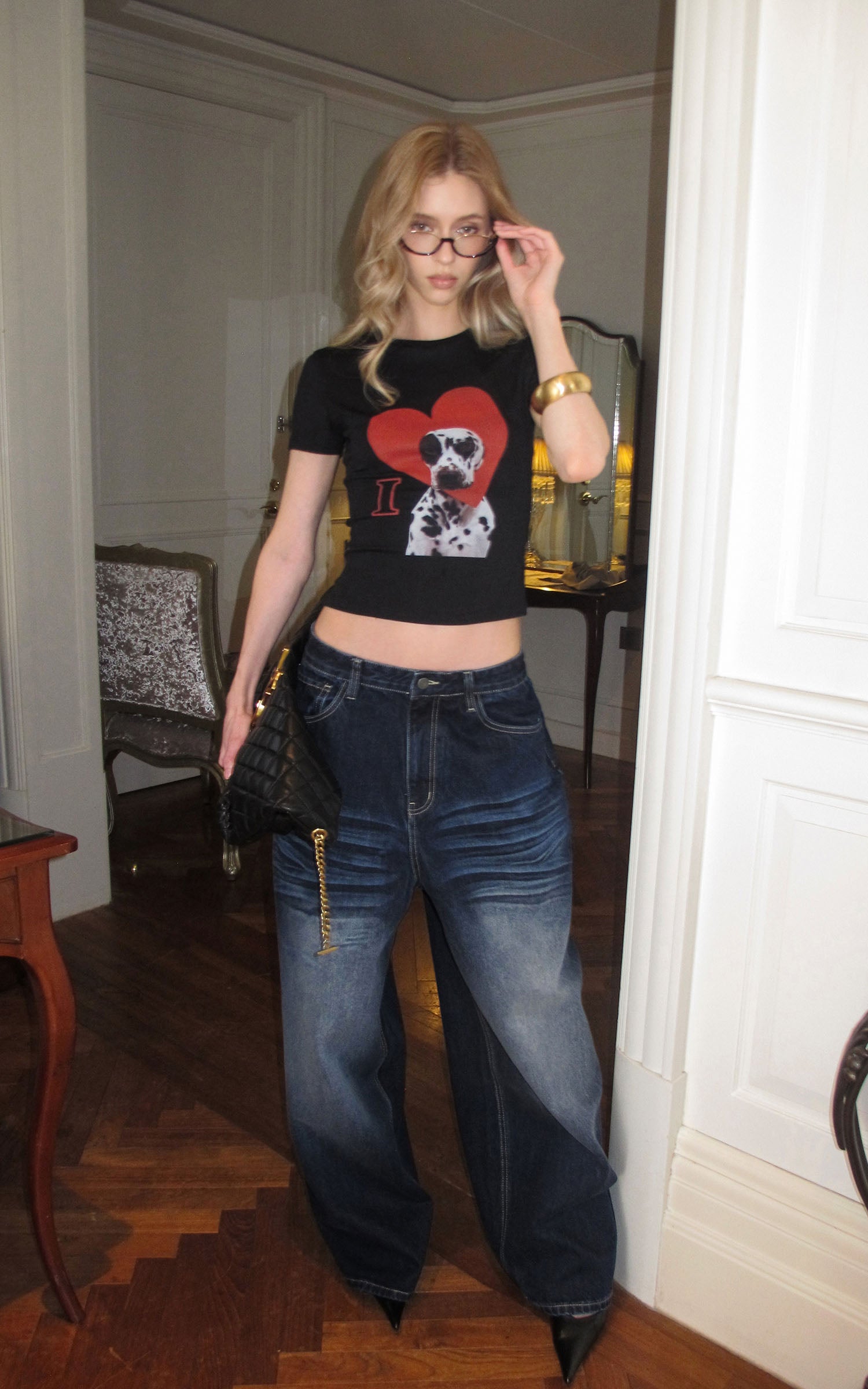 0122stepll Dalmatian Heart Graphic Baby Tee