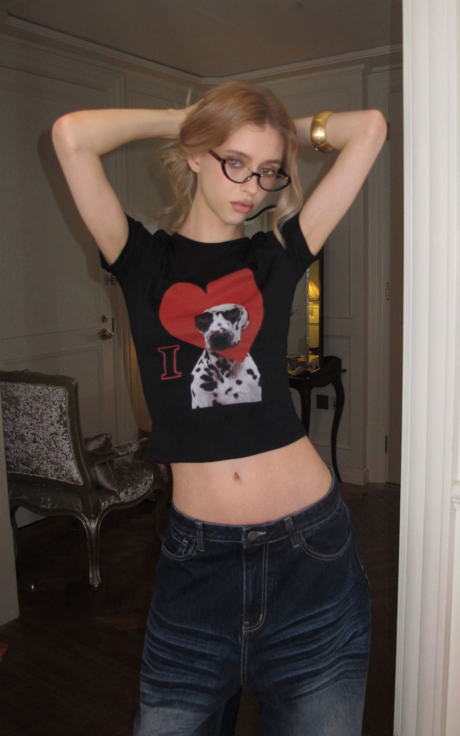 0122stepll Dalmatian Heart Graphic Baby Tee