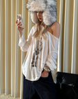 0122stepll Distorted Graphic Off-Shoulder Oversized Long Sleeve Top