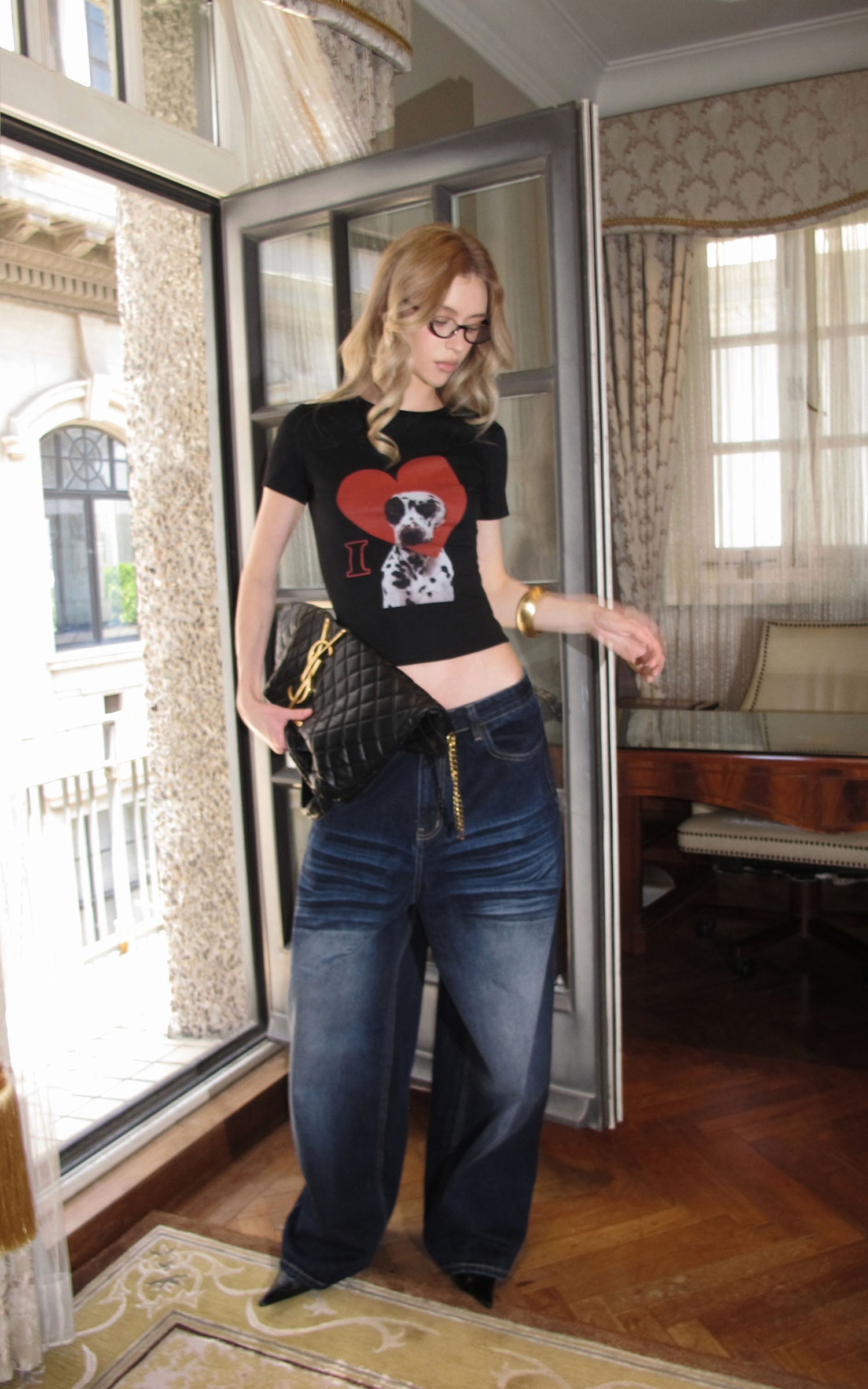 0122stepll Dalmatian Heart Graphic Baby Tee