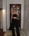 0122stepll Strapless Tube Top & Lace Waist Wide-Leg Pants Set