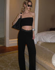 0122stepll Strapless Tube Top & Lace Waist Wide-Leg Pants Set