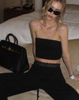 0122stepll Strapless Tube Top & Lace Waist Wide-Leg Pants Set