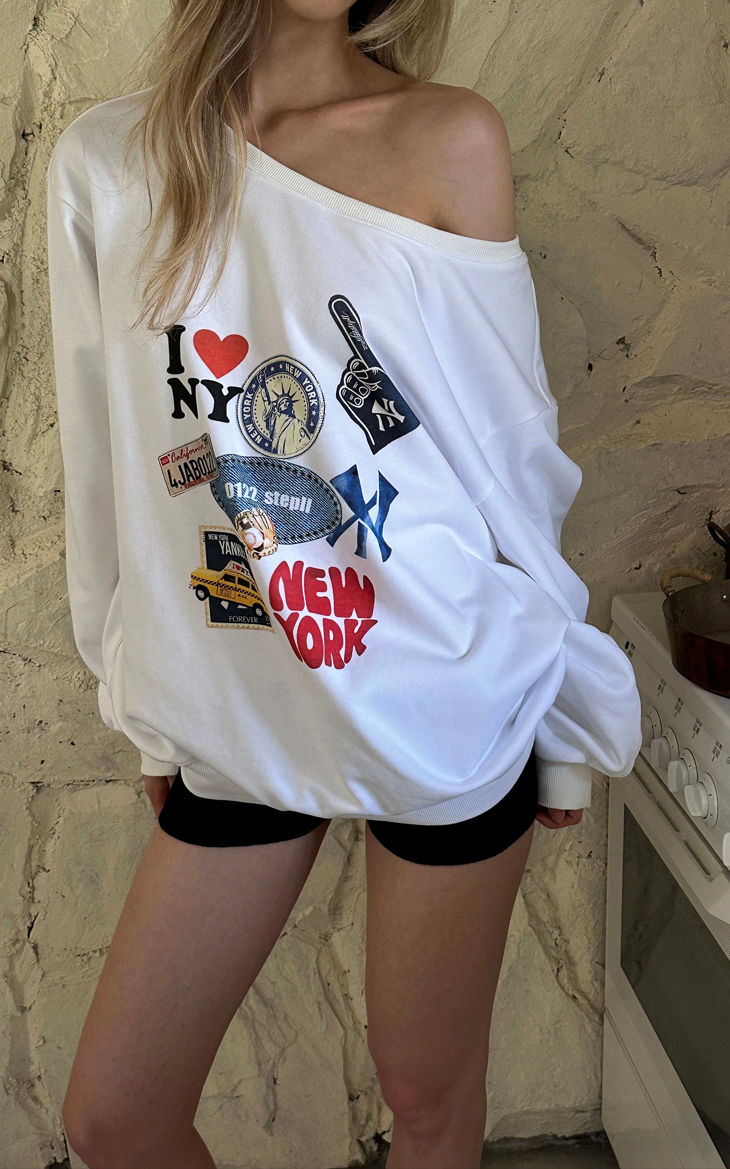 0122stepll New York Graphic Oversized Sweatshirt