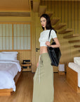 0122stepll Fitted Tee & Drawstring Maxi Skirt Set