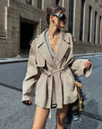0122stepll Oversized Belted Short Trench Coat