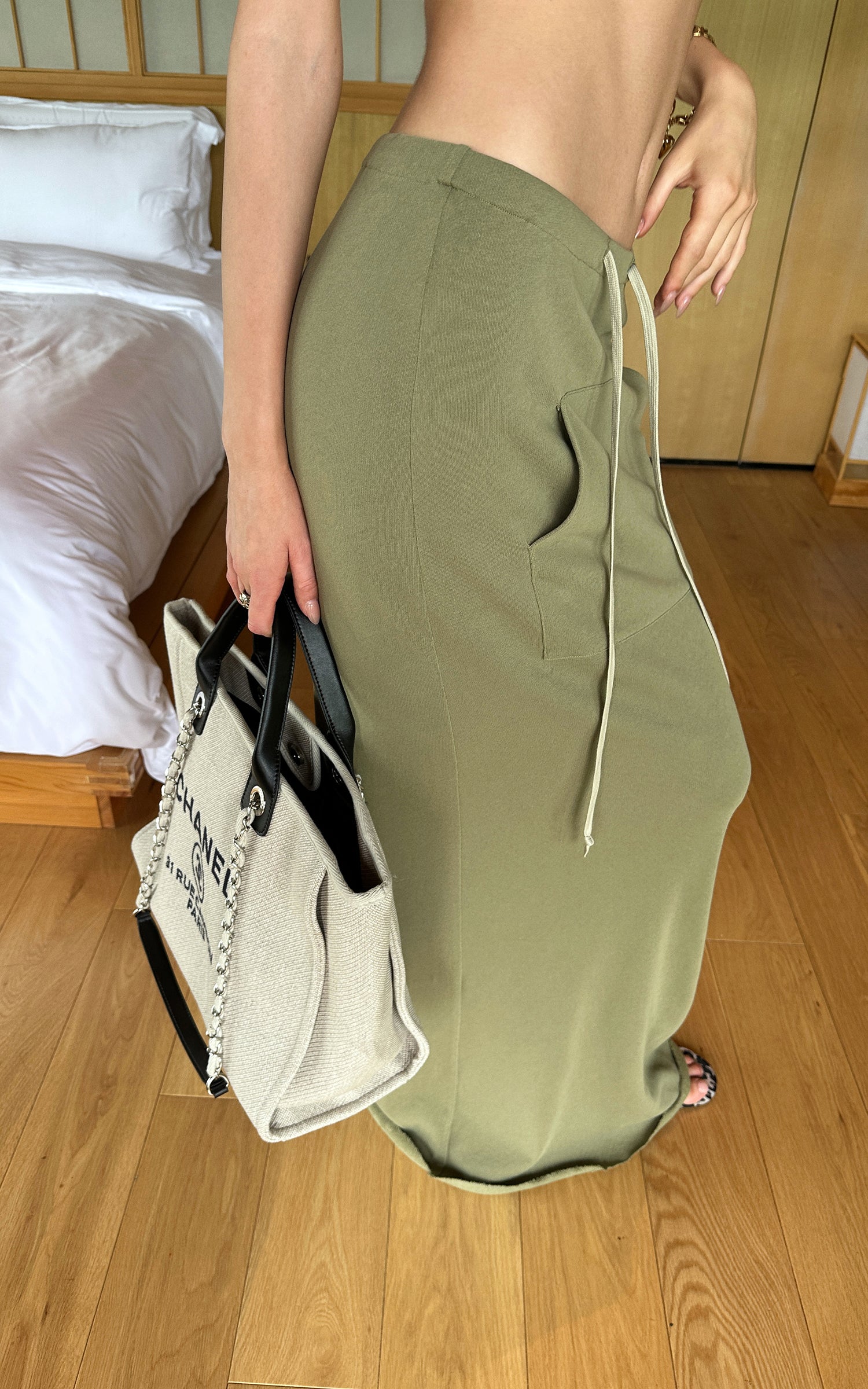 0122stepll Fitted Tee &amp; Drawstring Maxi Skirt Set