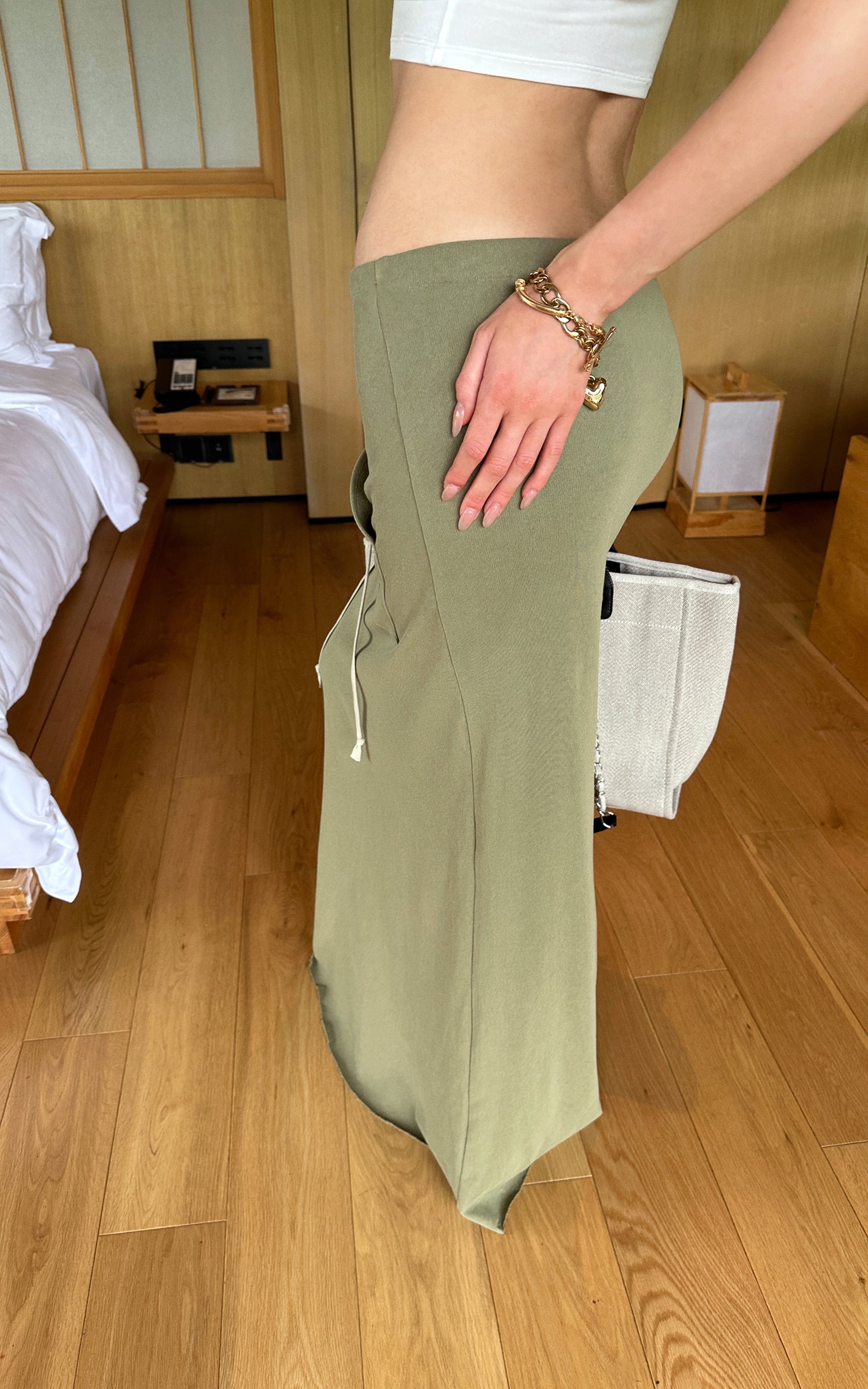 0122stepll Fitted Tee &amp; Drawstring Maxi Skirt Set