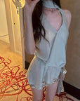 0122stepll Draped Halter Neck Tie Top