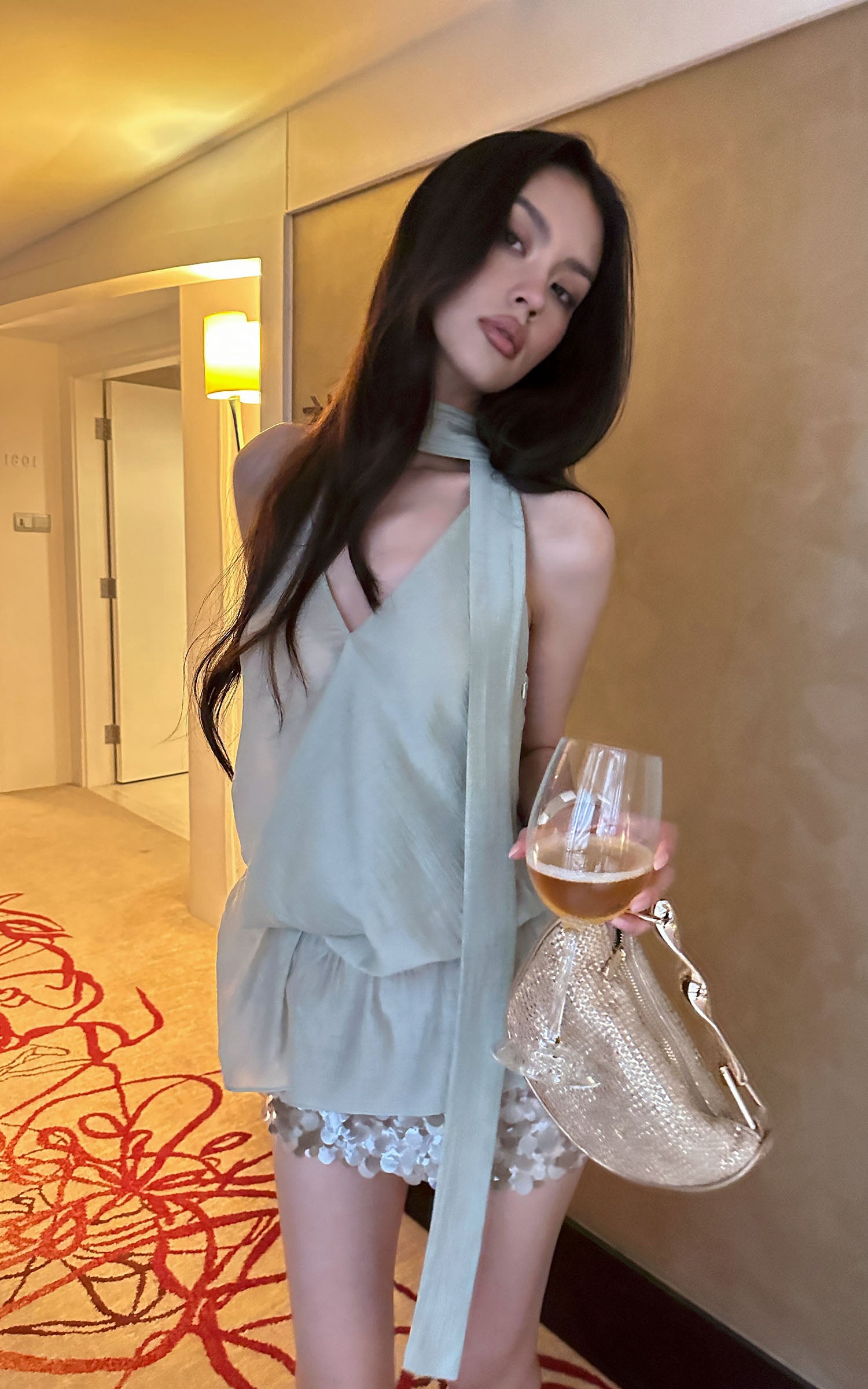 0122stepll Draped Halter Neck Tie Top