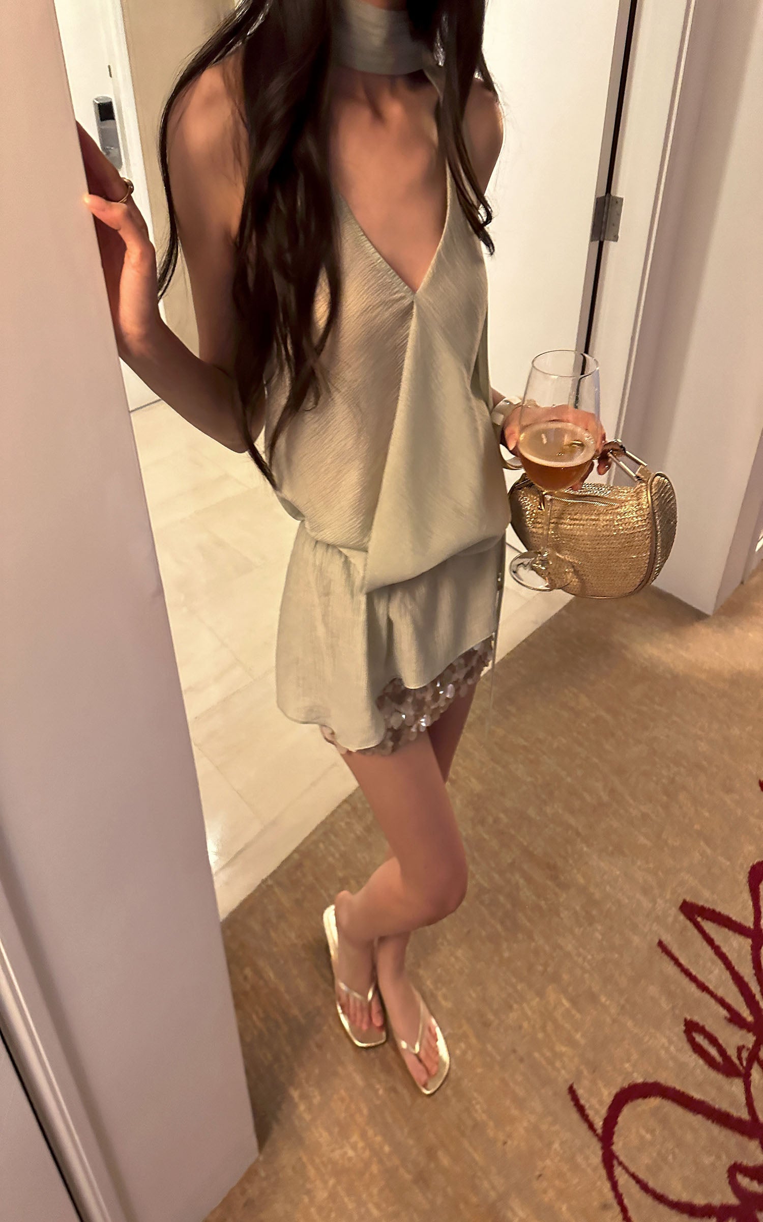 0122stepll Draped Halter Neck Tie Top
