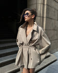 0122stepll Oversized Belted Short Trench Coat