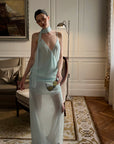 0122stepll Draped Halter Cami Top & Midi Skirt Set