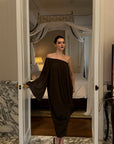 0122stepll Robe midi à manches drapées et épaules dénudées