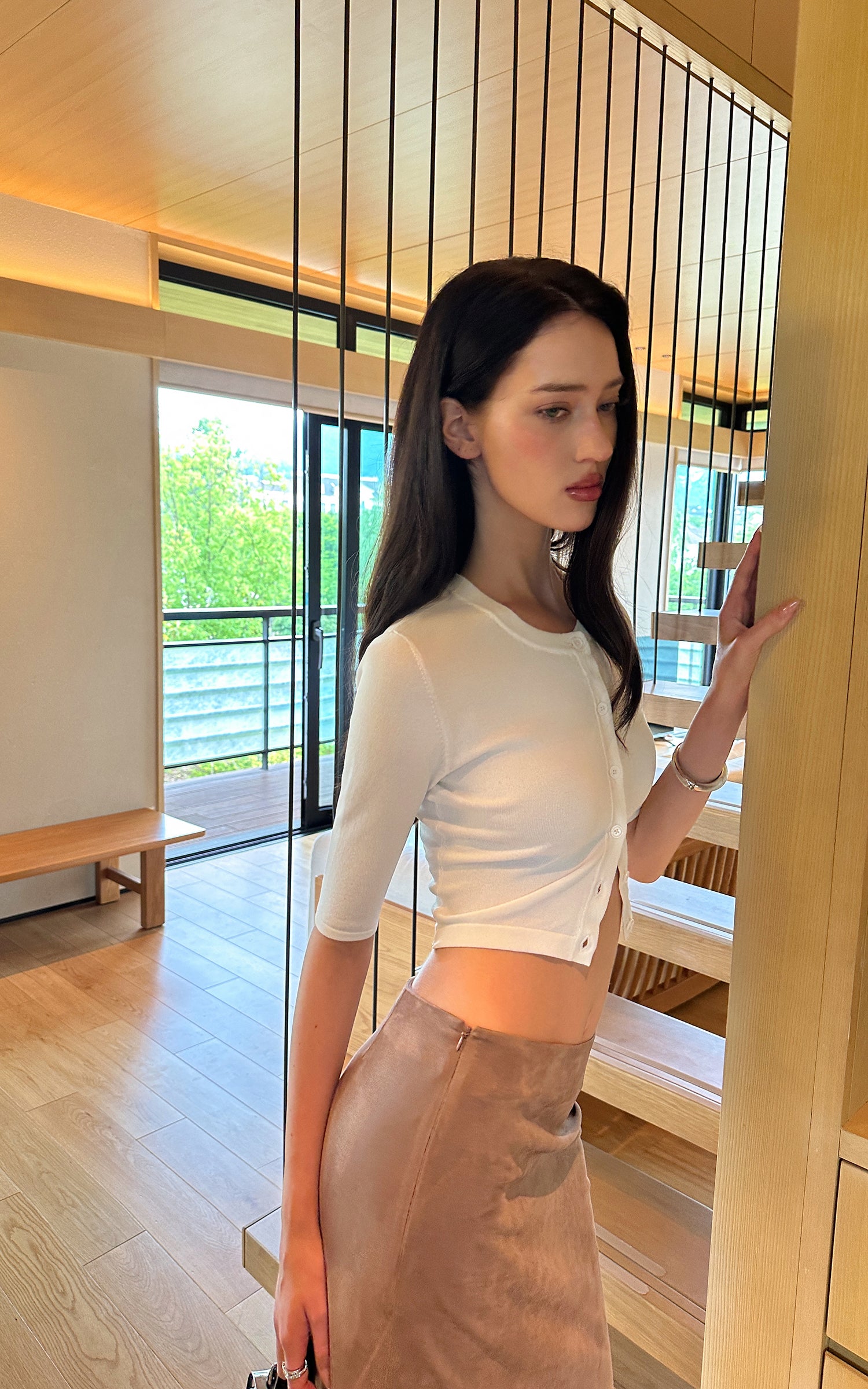 0122stepll White Cropped Knit Cardigan