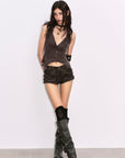 Low pixel Distressed Lace-Up Deep V Fitted Vest