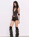 Low pixel Distressed Lace-Up Deep V Fitted Vest