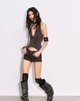 Low pixel Distressed Lace-Up Deep V Fitted Vest