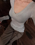 Hydrae Sheer V-Neck Second-Skin Long-Sleeve Top