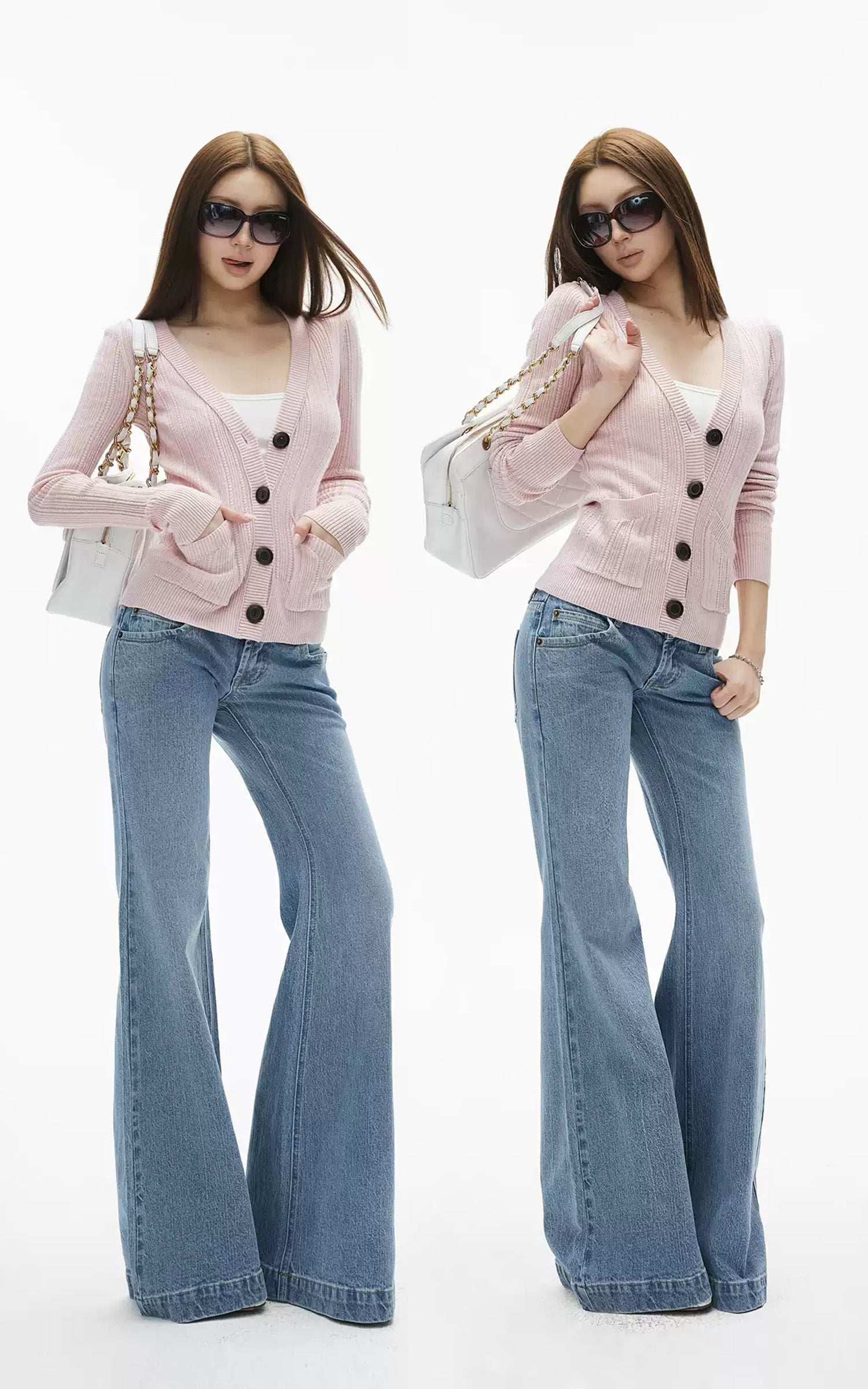 IAMXIAA 골지 딥V 슬림핏 니트 가디건