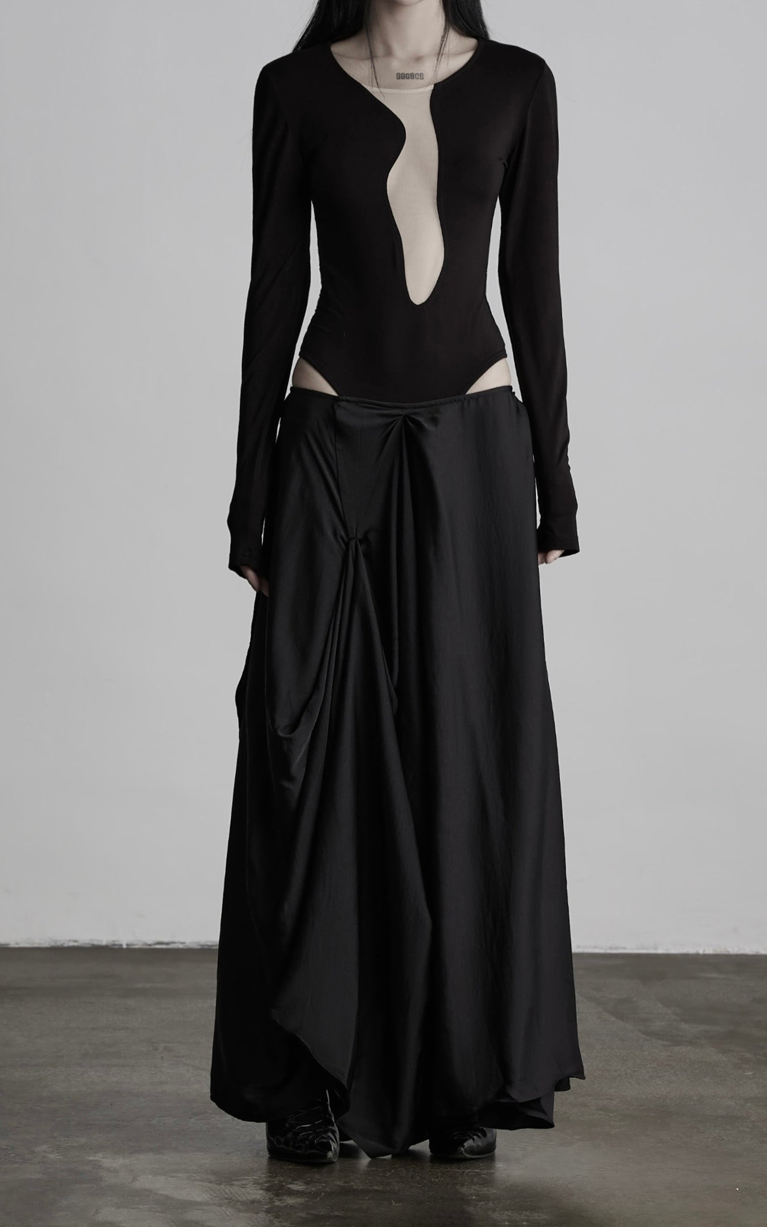 DOINDULGE Draped Asymmetric Maxi Skirt