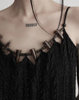 DOINDULGE Lace Panel Long Dress with Carved Horn Beads and Ring Strap Detail