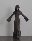 DOINDULGE High Neck Gathered Gothic Flare Sleeve Maxi Dress