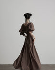 DOINDULGE Square Neck Puff Sleeve Maxi Dress