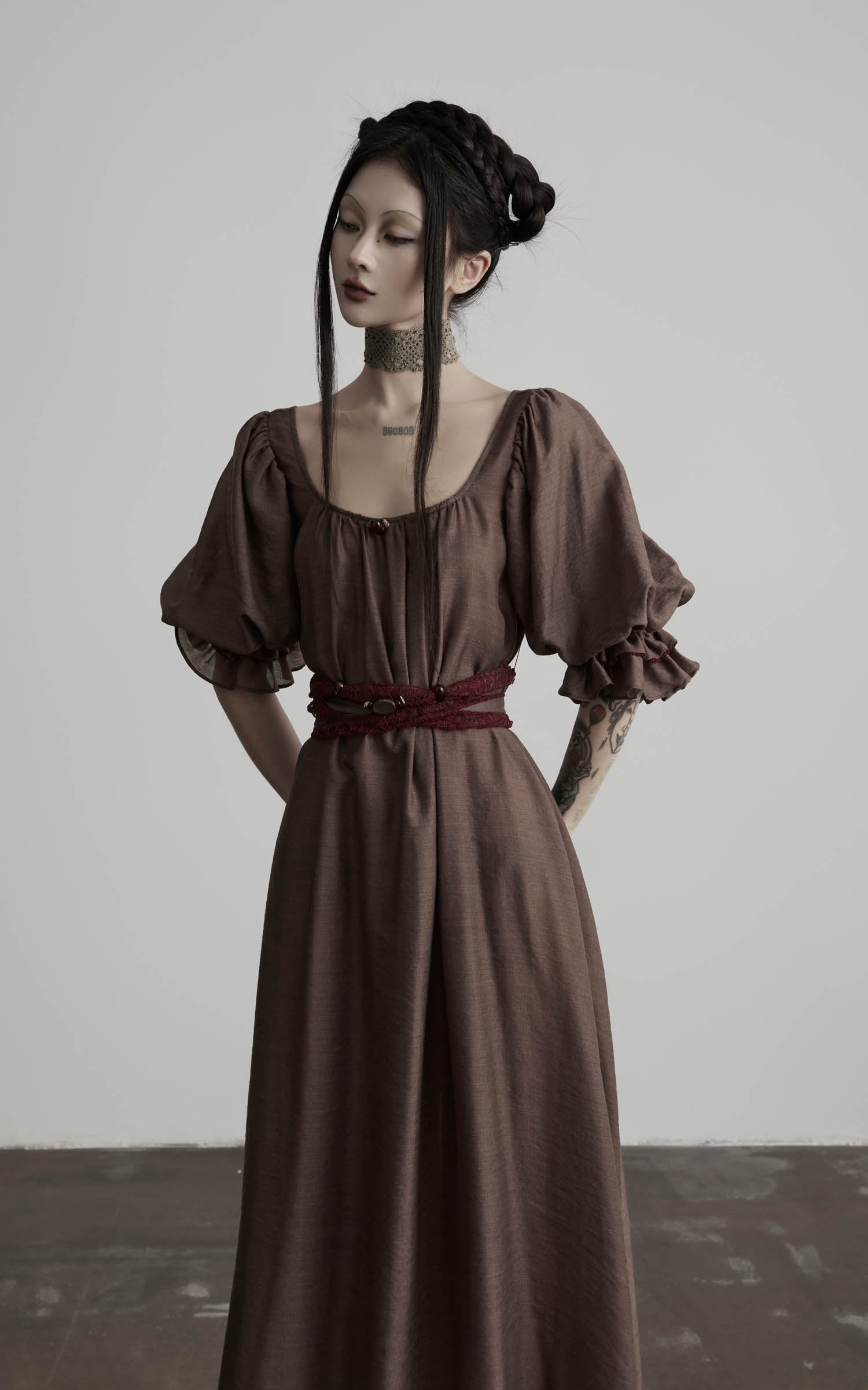 DOINDULGE Square Neck Puff Sleeve Maxi Dress