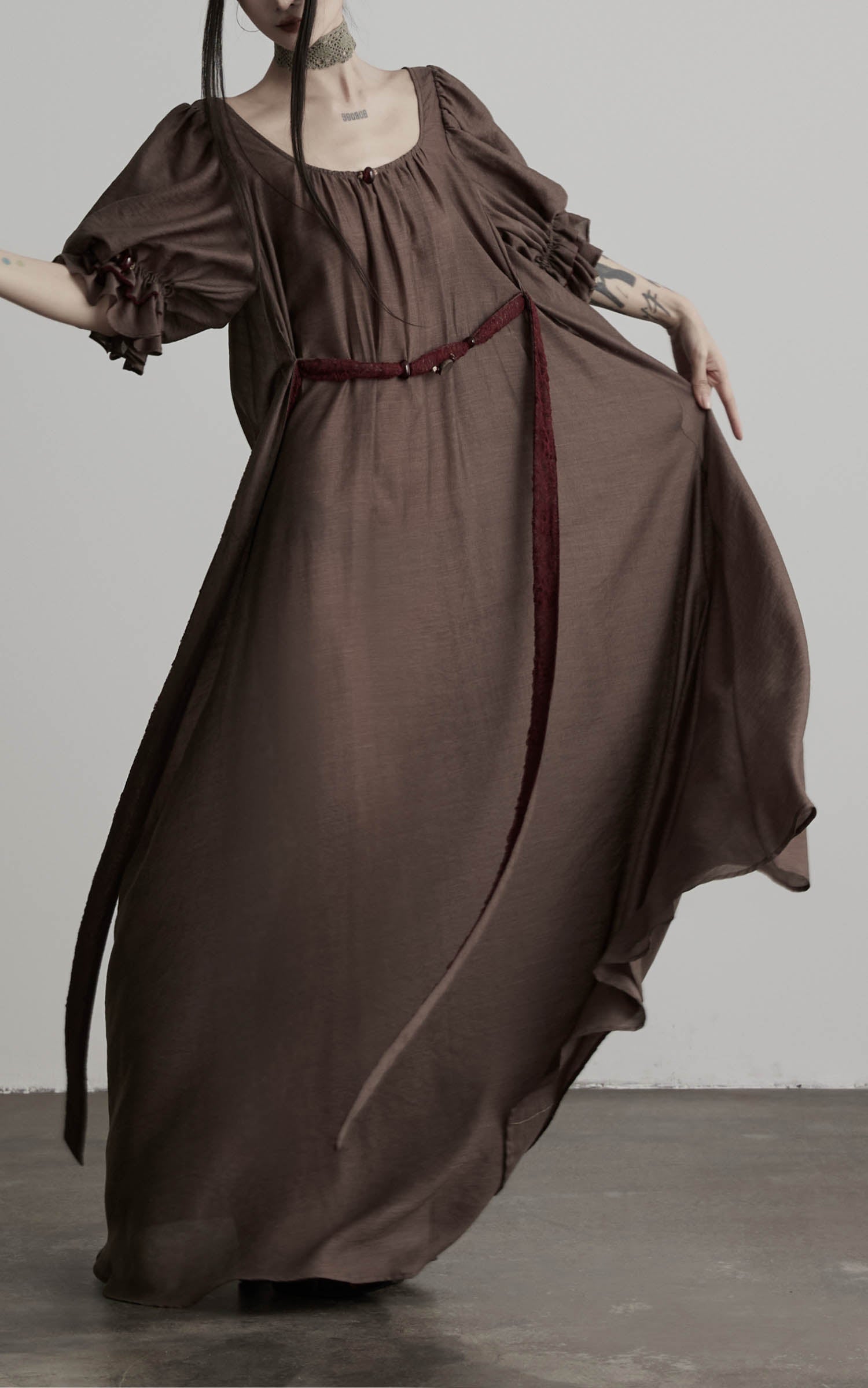 DOINDULGE Square Neck Puff Sleeve Maxi Dress