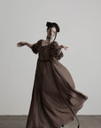 DOINDULGE Square Neck Puff Sleeve Maxi Dress