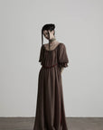 DOINDULGE Square Neck Puff Sleeve Maxi Dress