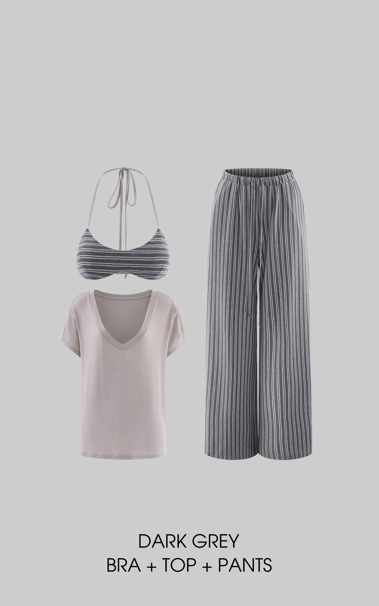 Rase le sol Striped Halter Bra and Relaxed Draped Lounge Pants Set