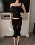 Hydrae Slim Cropped Tailored Pants Low Rise Structured Capri Trousers Rolled Hem Fit