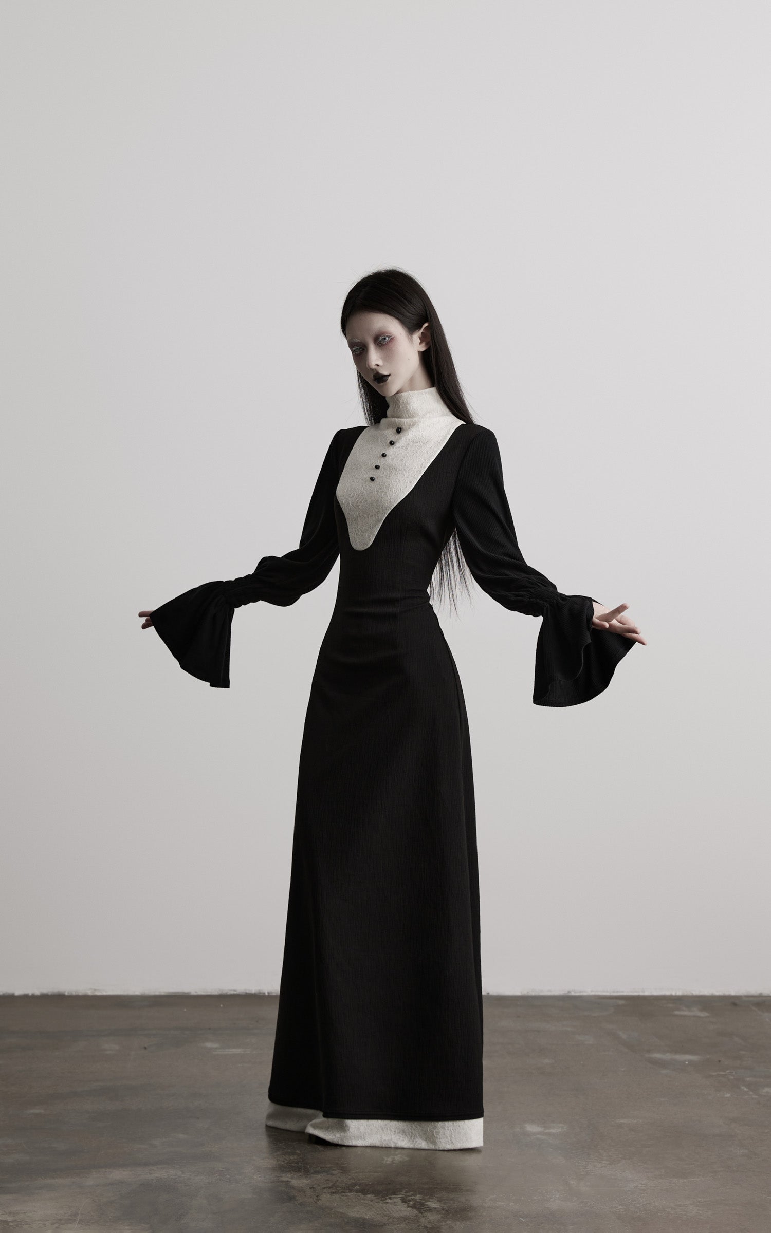 DOINDULGE Structured Contrast Panel High-Neck Dress