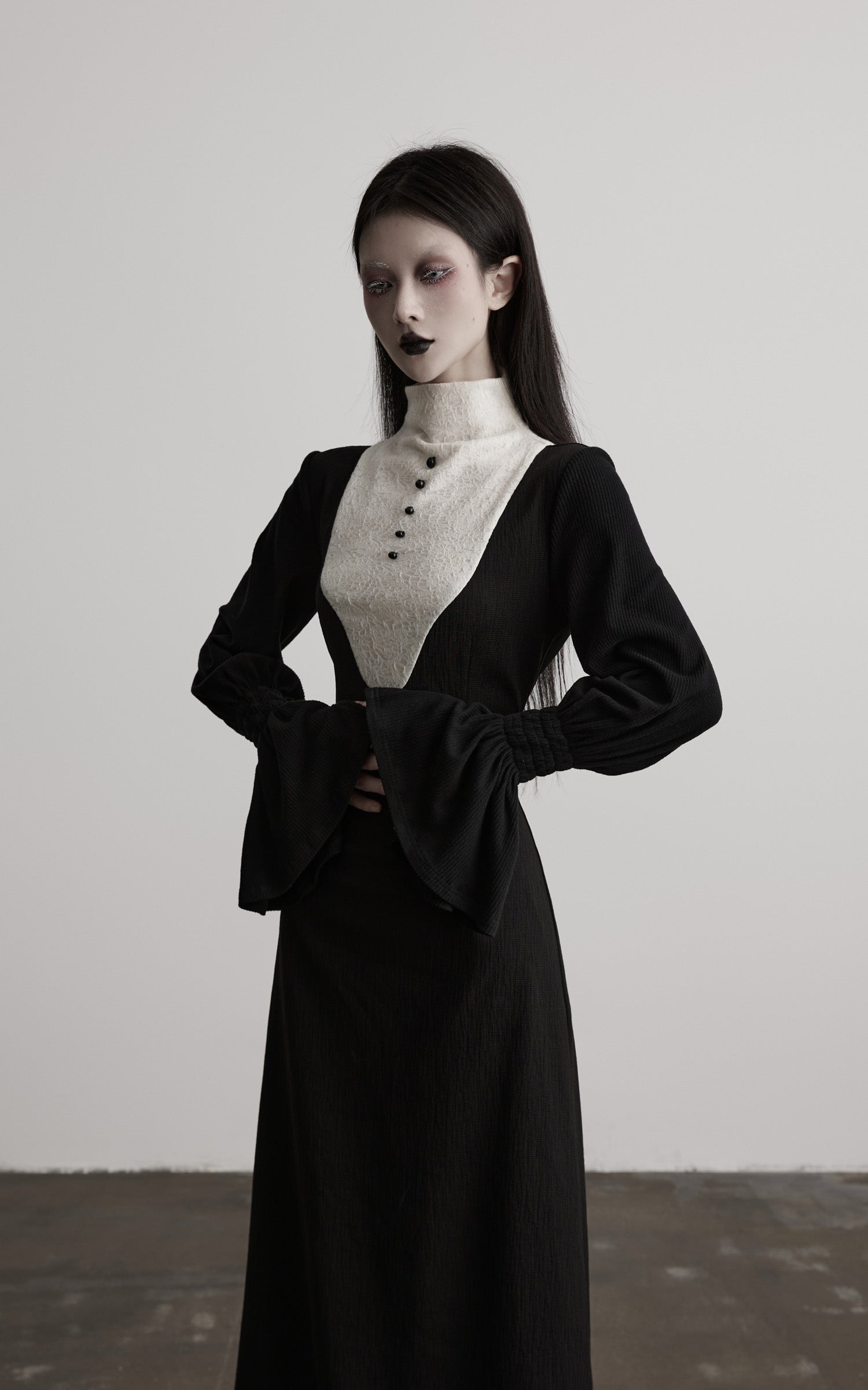 DOINDULGE Structured Contrast Panel High-Neck Dress