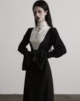 DOINDULGE Structured Contrast Panel High-Neck Dress