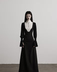 DOINDULGE Structured Contrast Panel High-Neck Dress