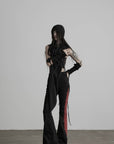 DOINDULGE Low-Rise Contrast Panel Flared Pants
