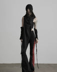 DOINDULGE Low-Rise Contrast Panel Flared Pants